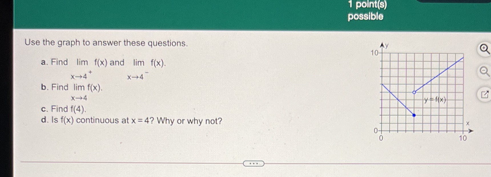 1 point(s) possible Use the graph to answer these questions. 10