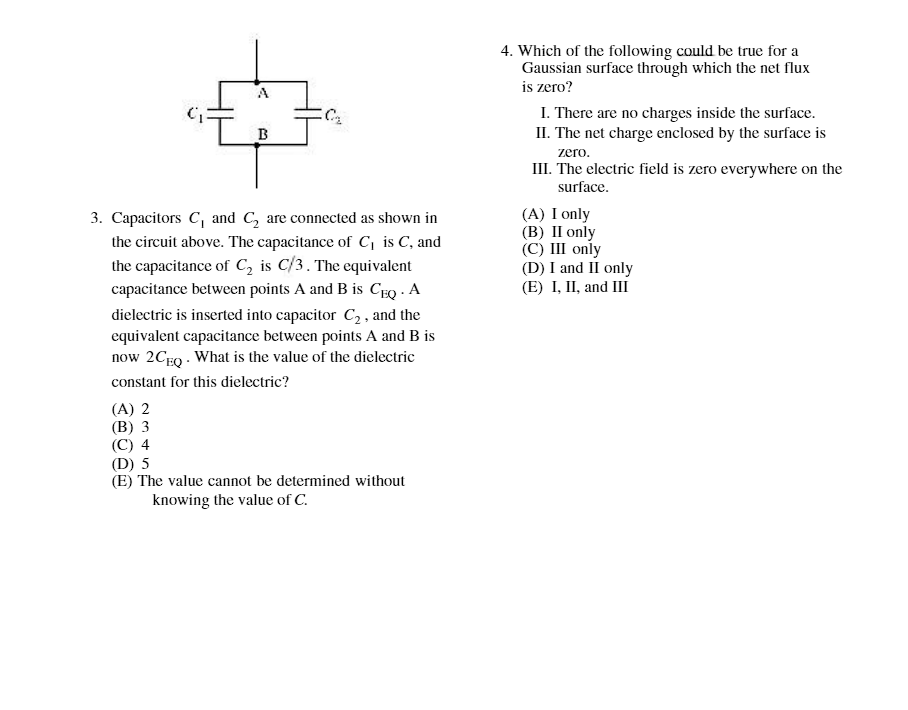  0, 3. Capacitors , and C, are connected as shown in