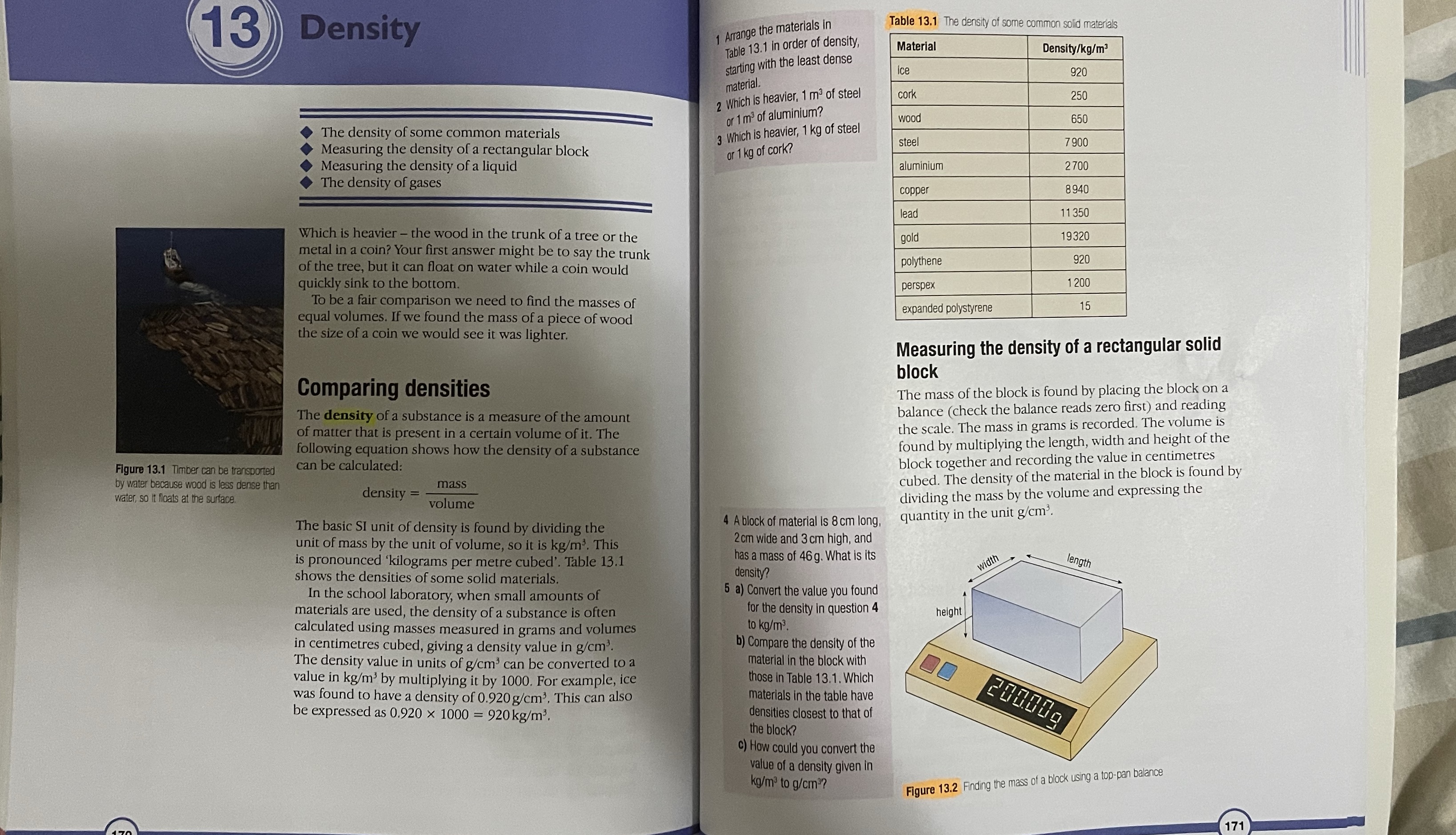 Subject: Science, Topic: Density. Would you mind helping me answer questions 1-5