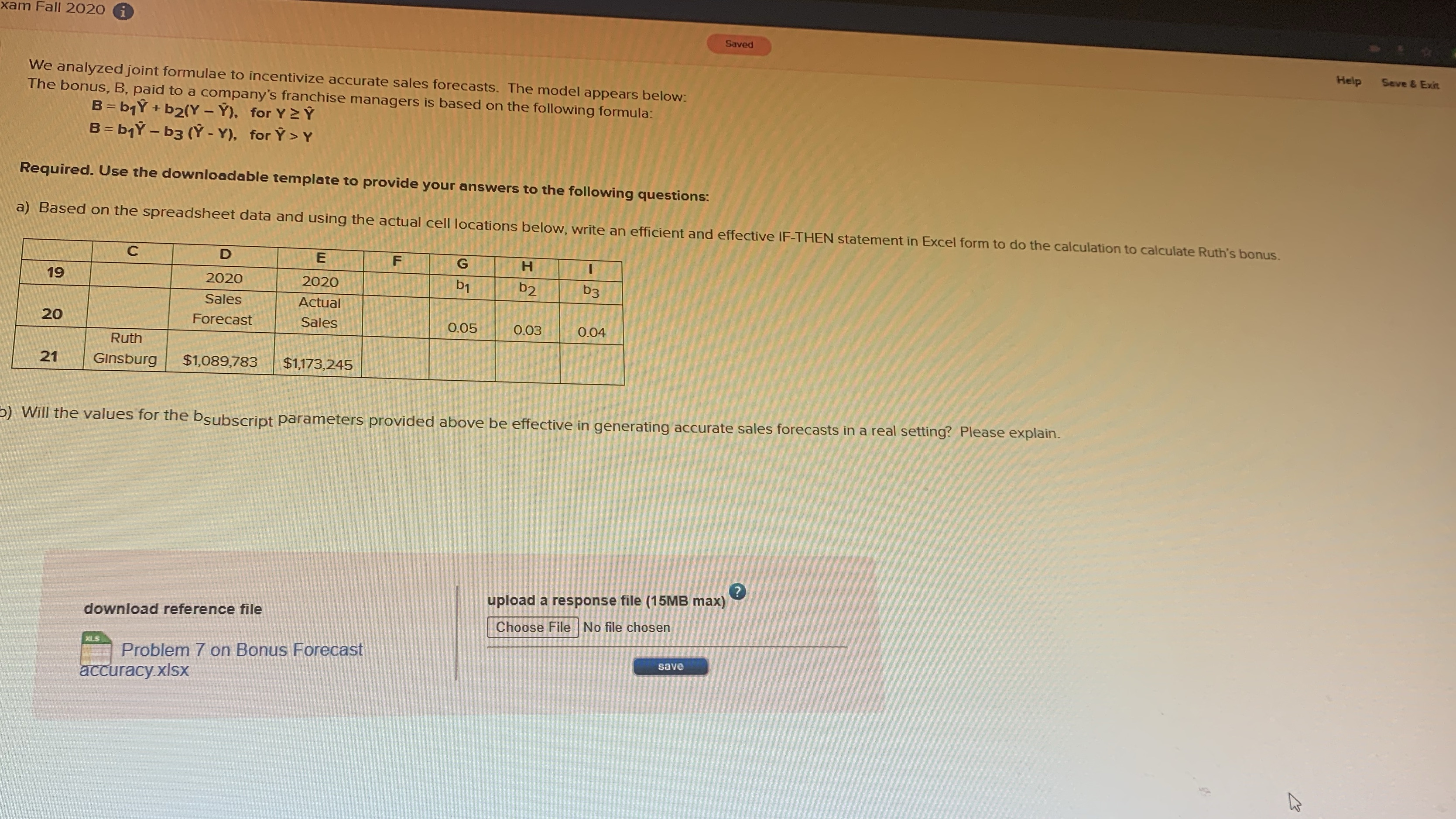 joint formulae to incentivize accurate sales forecasts. The model appears below: The