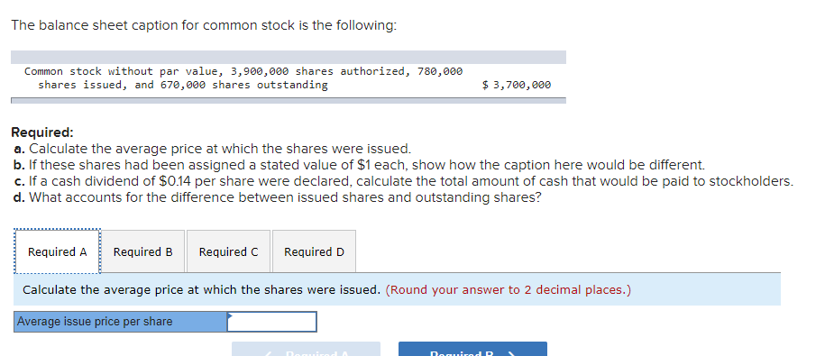 The balance sheet caption for common stock is the following: Common stock