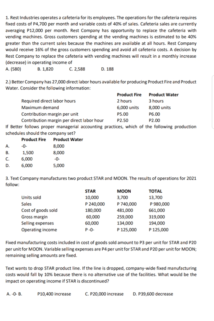 month and variable costs of 40% of sales. Cafeteria sales are currently