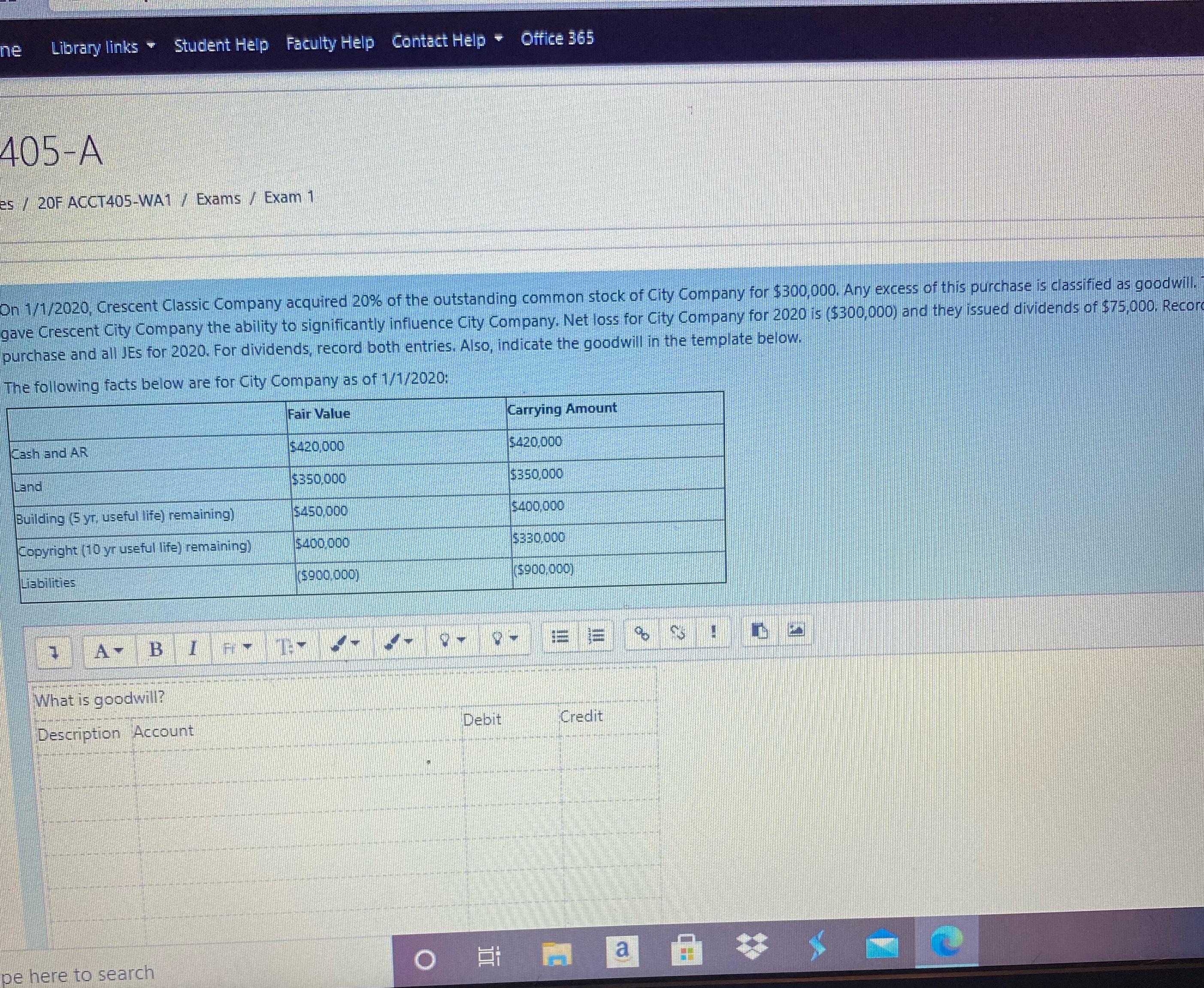 365 405-A es / 20F ACCT405-WA1 / Exams / Exam 1 On