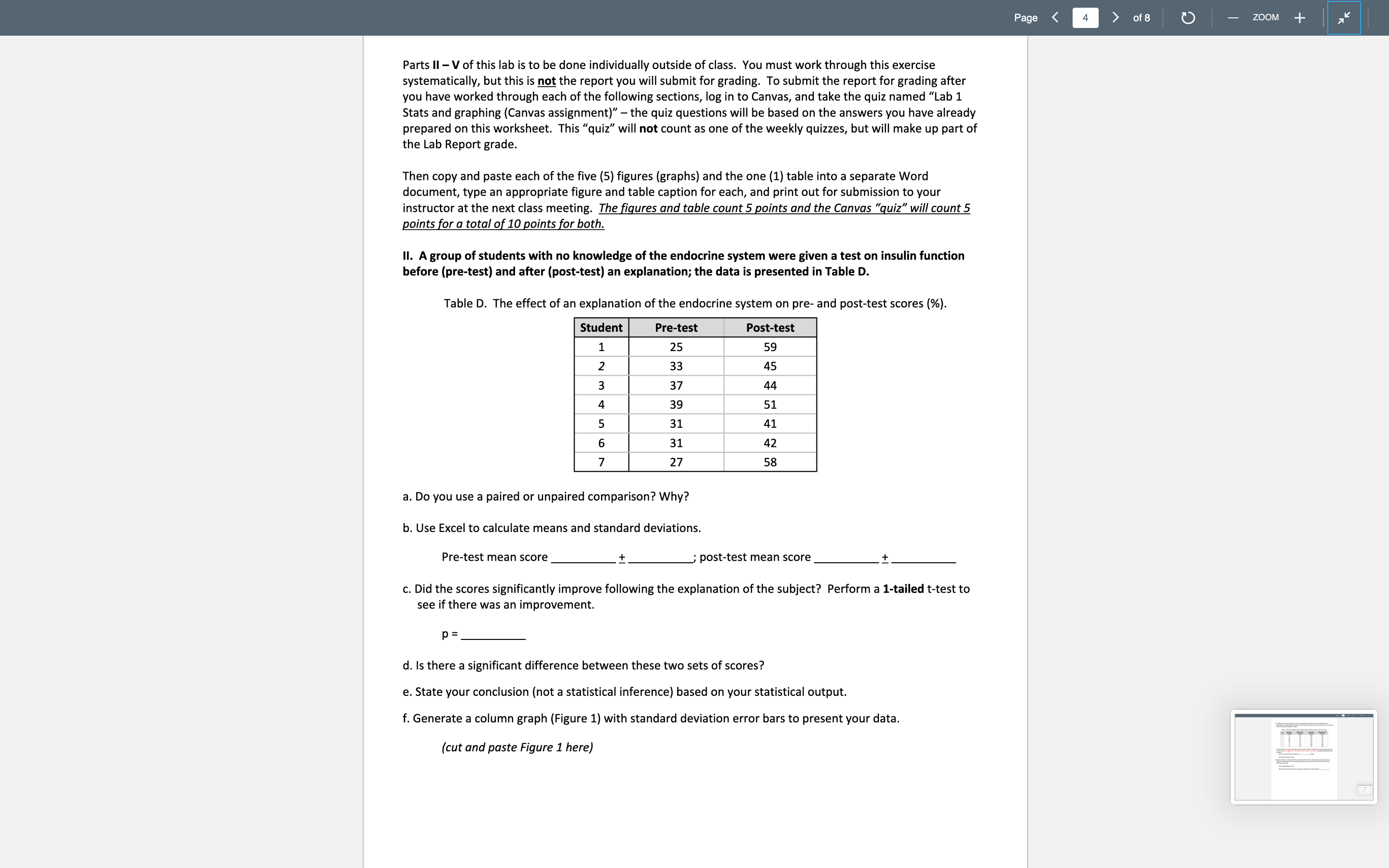 1: Statistics and graphing worksheet Instructions: In Excel input data as seen