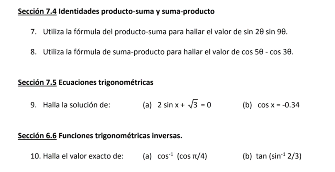 Secci6n 7.4 Identidades producto-suma y suma-producto 7. Utiliza la frmula del producto-suma
