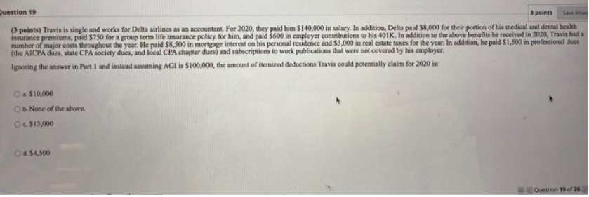 Please help stion 20 3 points (3 points) Travis is single