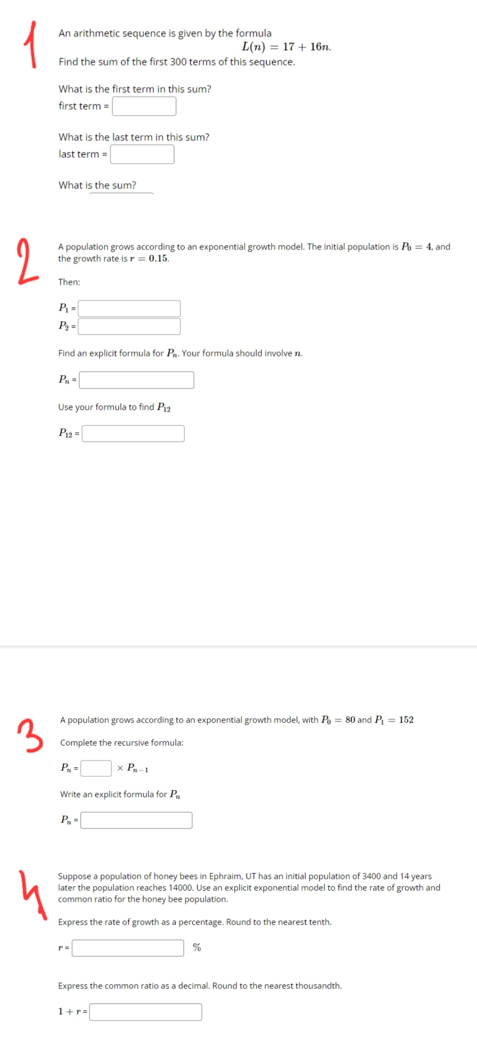 statistics An arithmetic sequence Is given by the formula Lb!) = 17