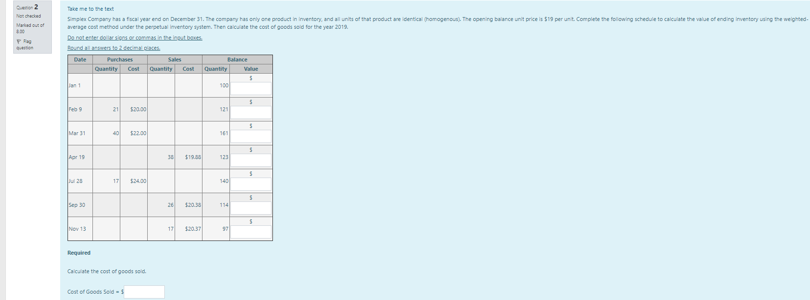 all answers to 2 decimal places. When calculating the unit cost, round