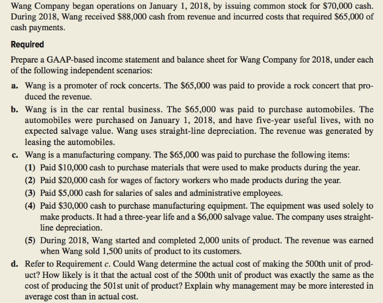 Wang Company began operations on January 1, 2018, by issuing common stock
