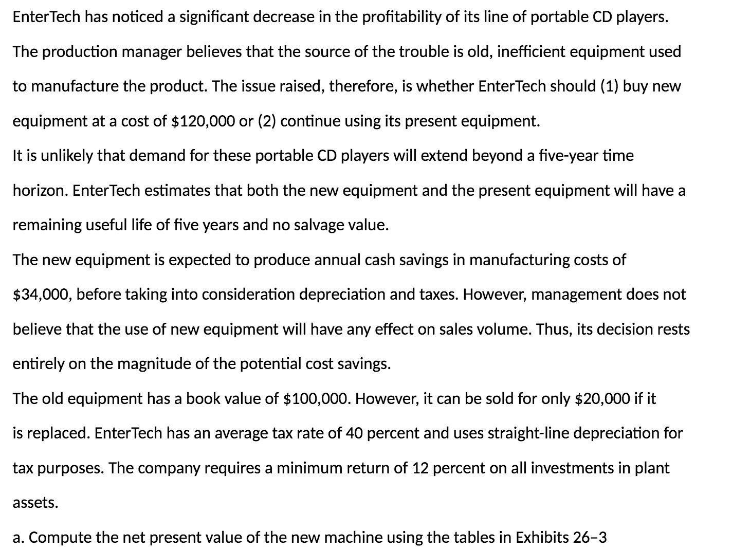 EnterTech has noticed a signicant decrease in the protability of its