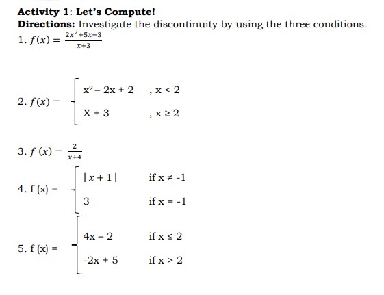  BASIC CALCULUSTOPIC: DISCONTINUITYSHOW THE COMPLETE SOLUTION. THE KEY ANSWER IS PROVIDED