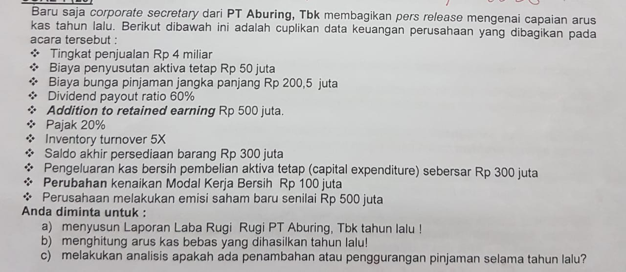 Baru saja corporate secretary dari PT Aburing, Tbk membagikan pers release mengenai
