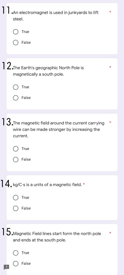 a core would not make an electromagnet. True False The strength of