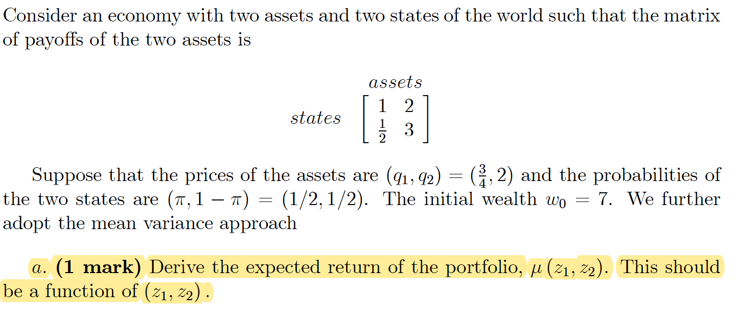 How do you solve question a? Consider an economy with two assets