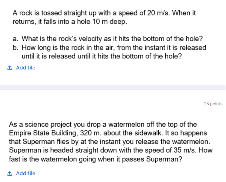 falls into a hole 10 m deep. a. What is the rock's