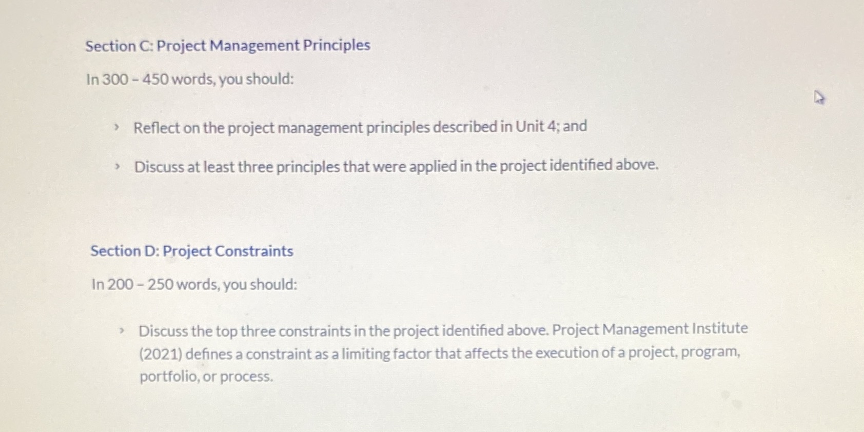 Unit 4 includes 12 principles of project management Section C: Project Management