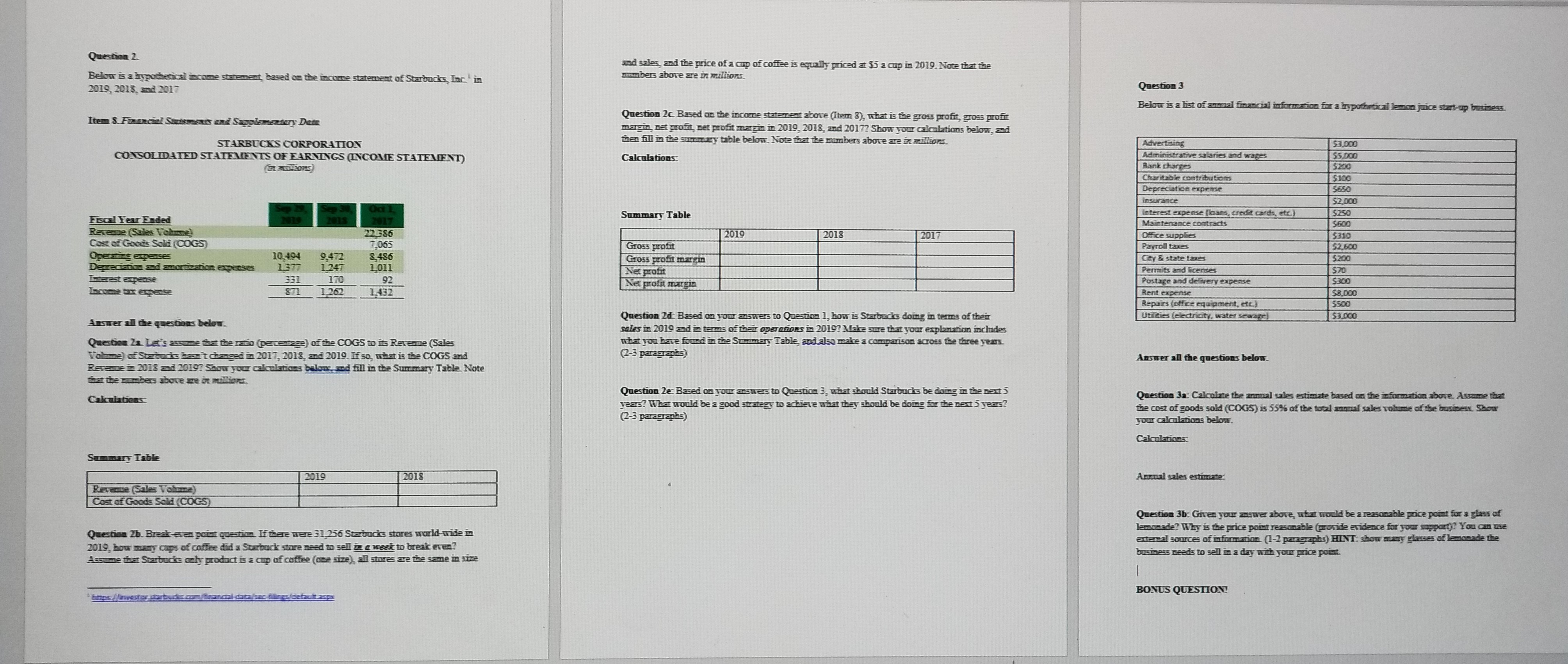 Question 2.Below is a hypothetical income statement, based on the income statement