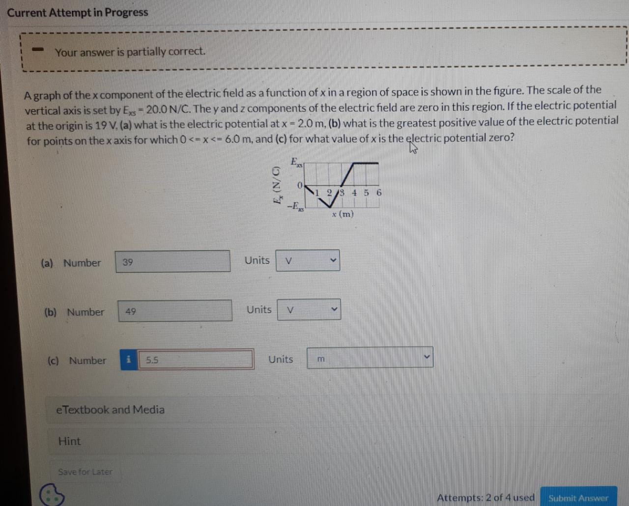 of the x component of the electric field as a function of