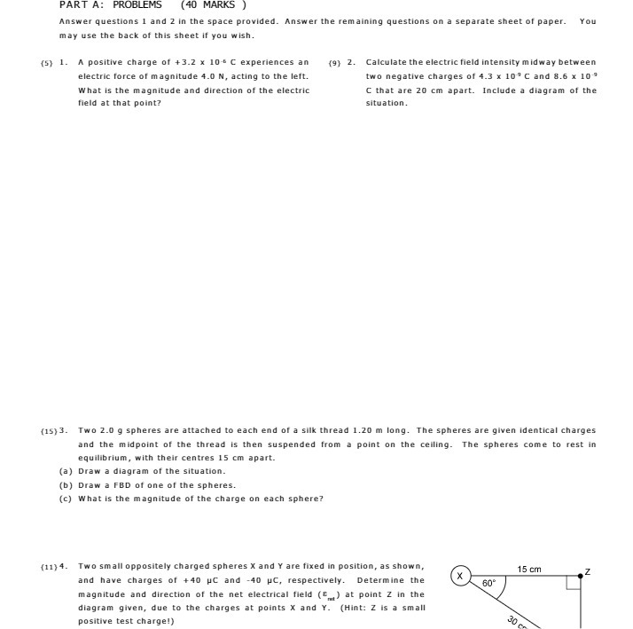 in the space provided. Answer the remaining questions on a separate sheet