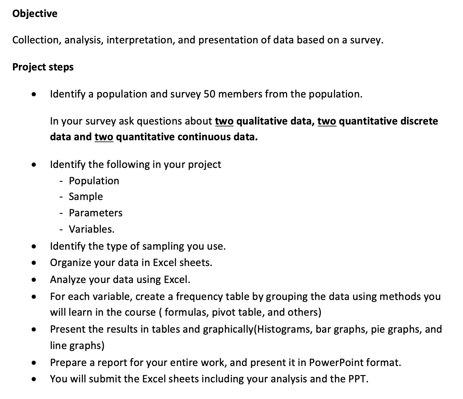 could you please guide me with this Objective Collection, analysis, interpretation, and