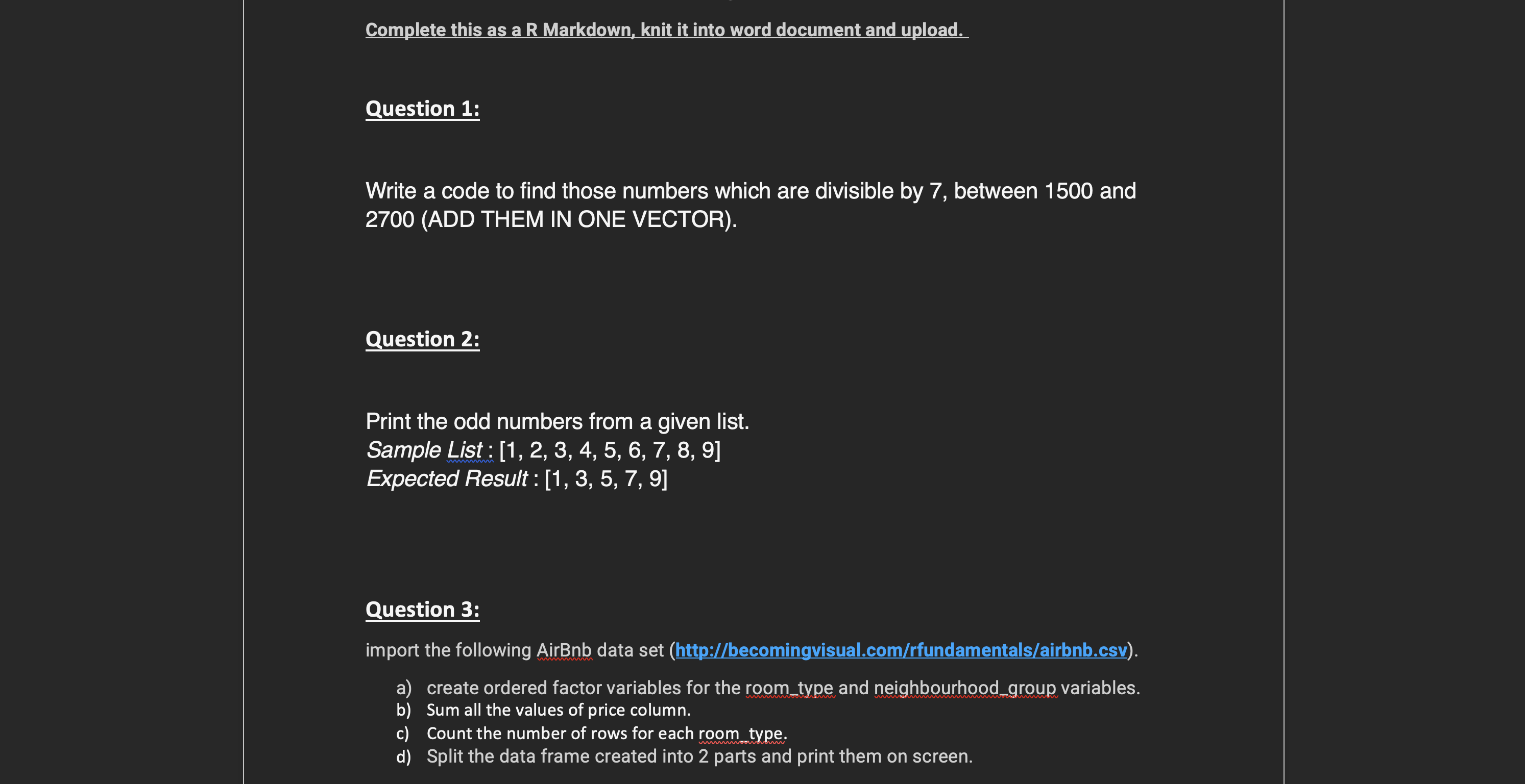  Complete this as a R Markdown knit it into word document