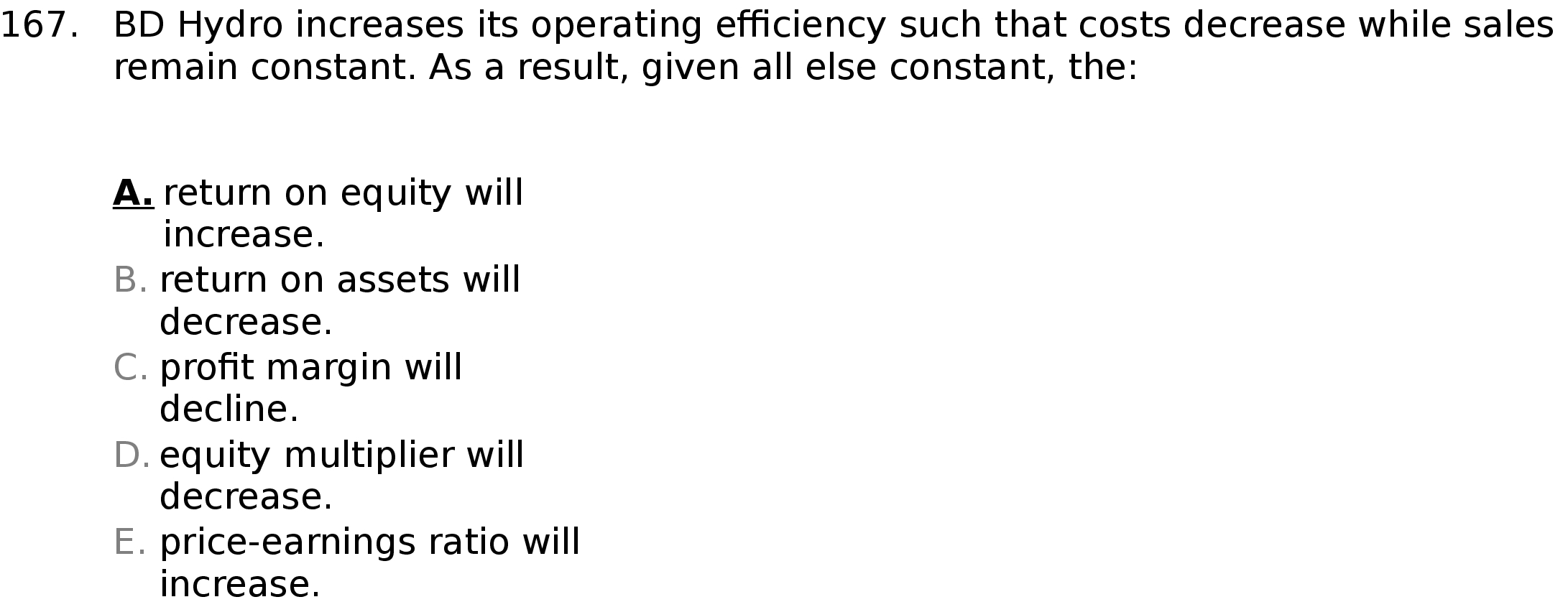  167 . BD Hydro increases its operating efficiency such that costs