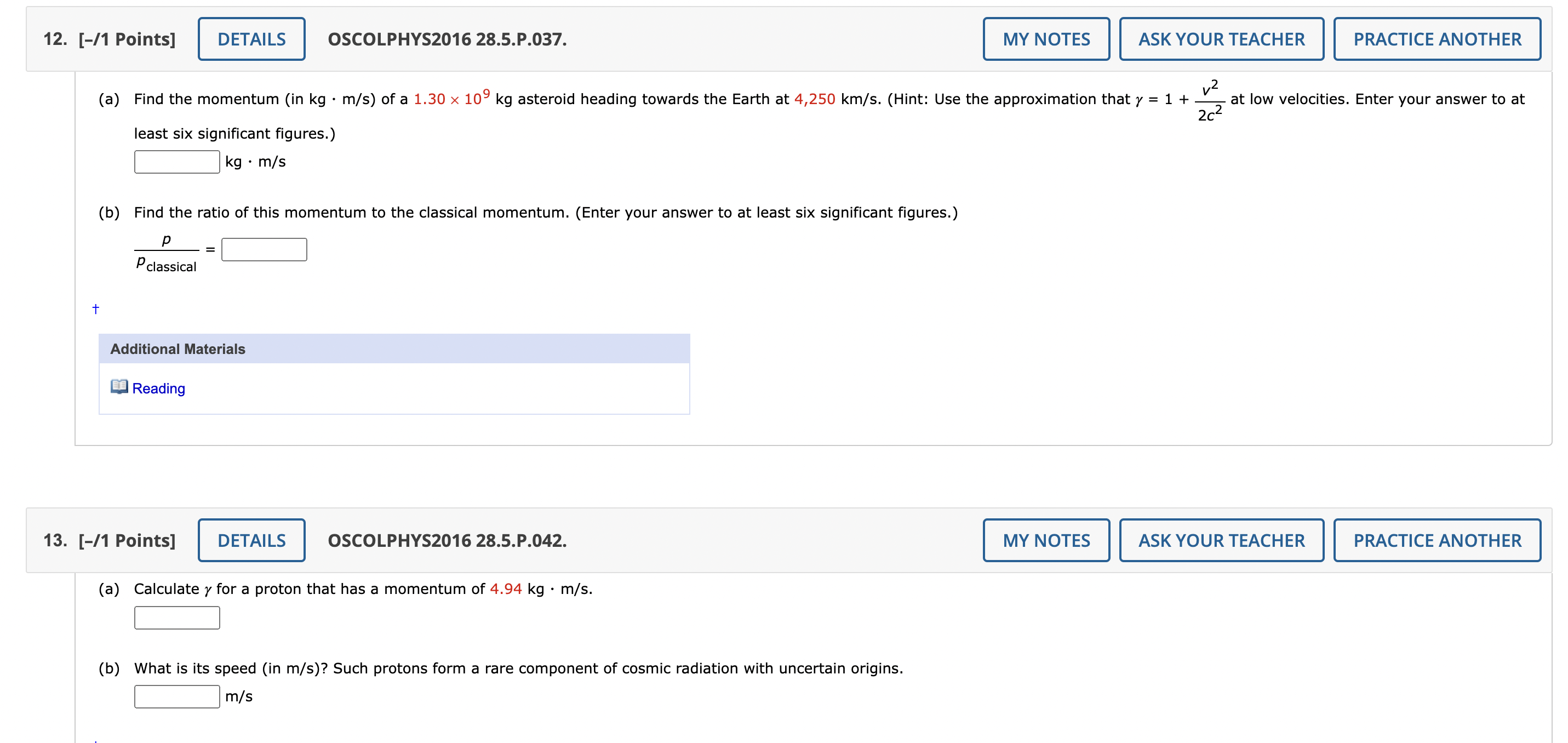 low velocities. Enter your answer to at 202 least six significant figures.)