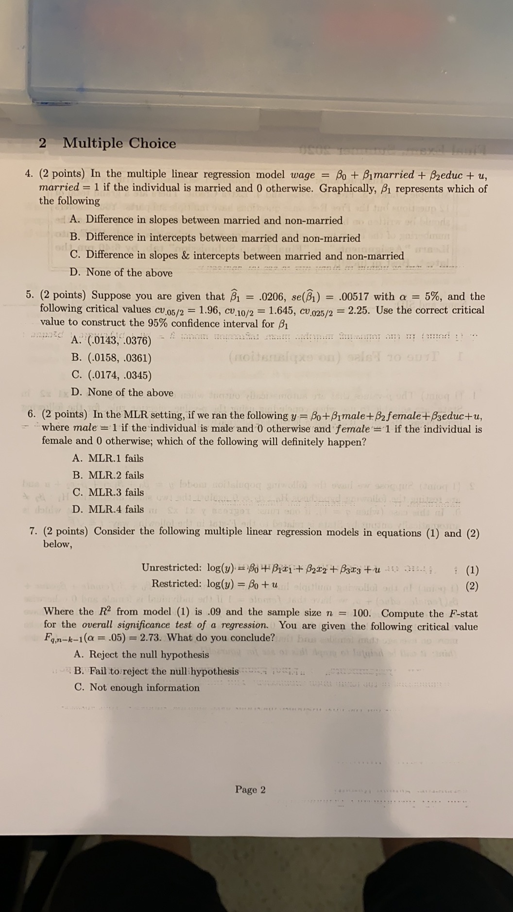 PLEASE HELP ME TO ANSWER IT. 2 Multiple Choice 4. (2 points)