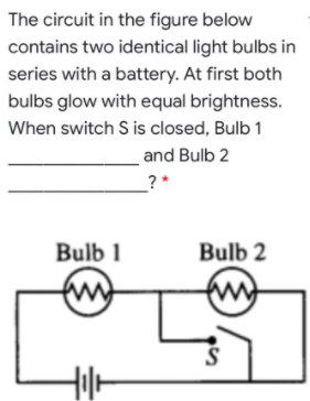 equal brightness. When switch S is closed, Bulb 1 and Bulb 2
