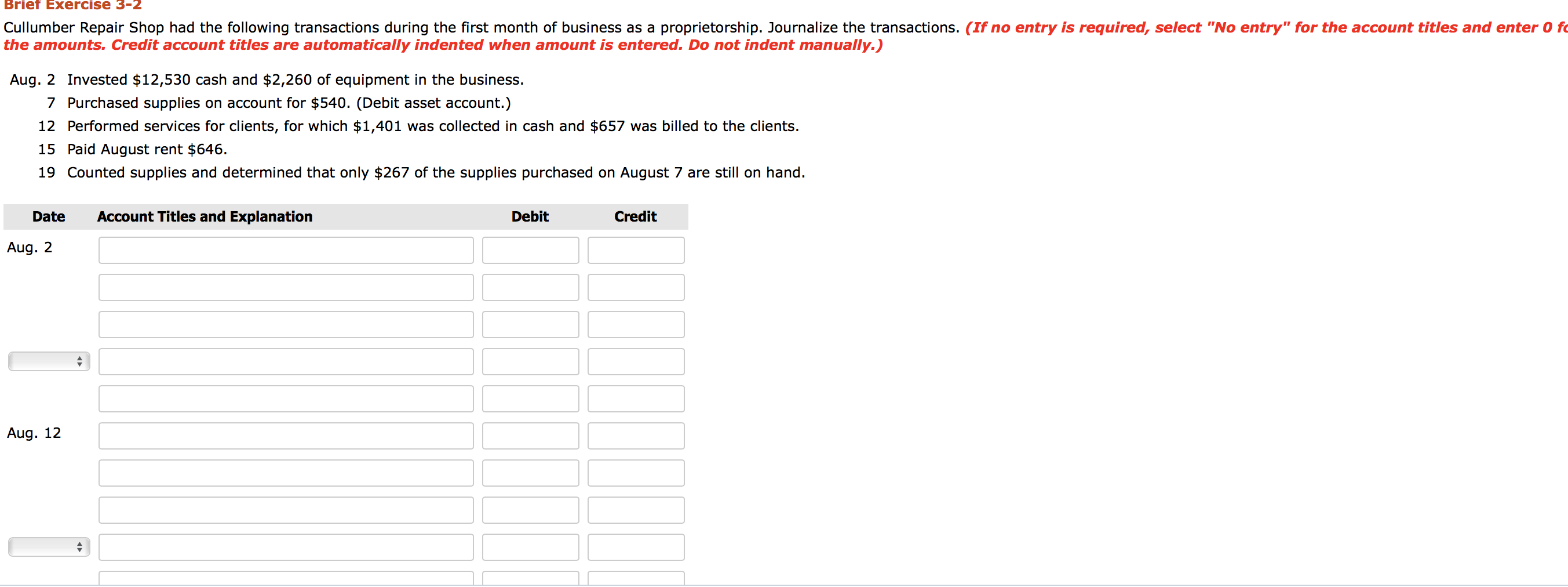 transactions. (If no entry is required, select "No entry" for the account
