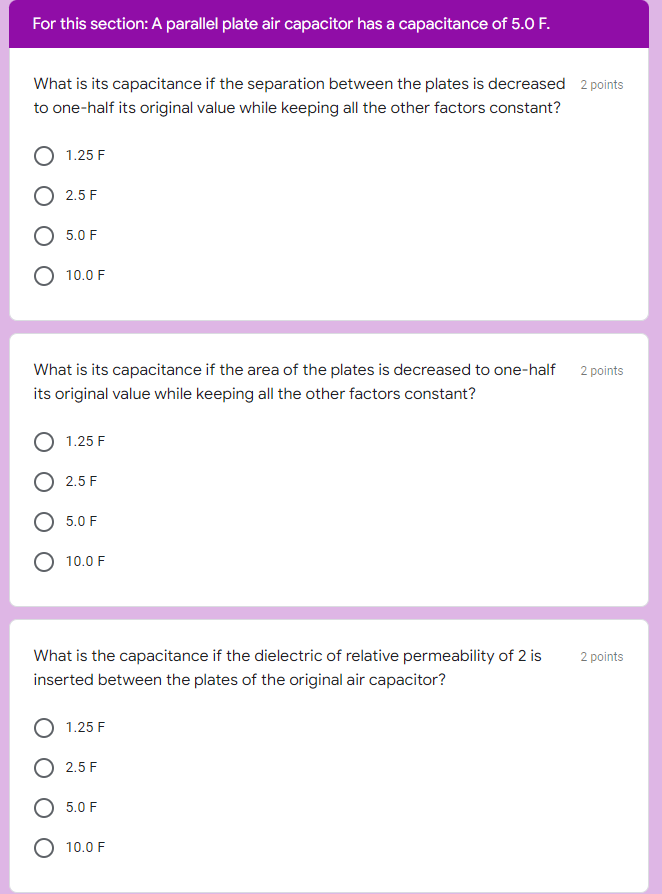 of 5.0 F. What is its capacitance if the separation between the