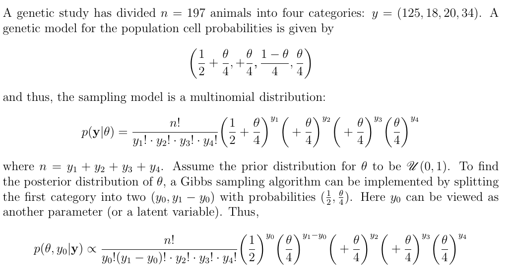 categories: y = (125, 18, 20, 34). A genetic model for the