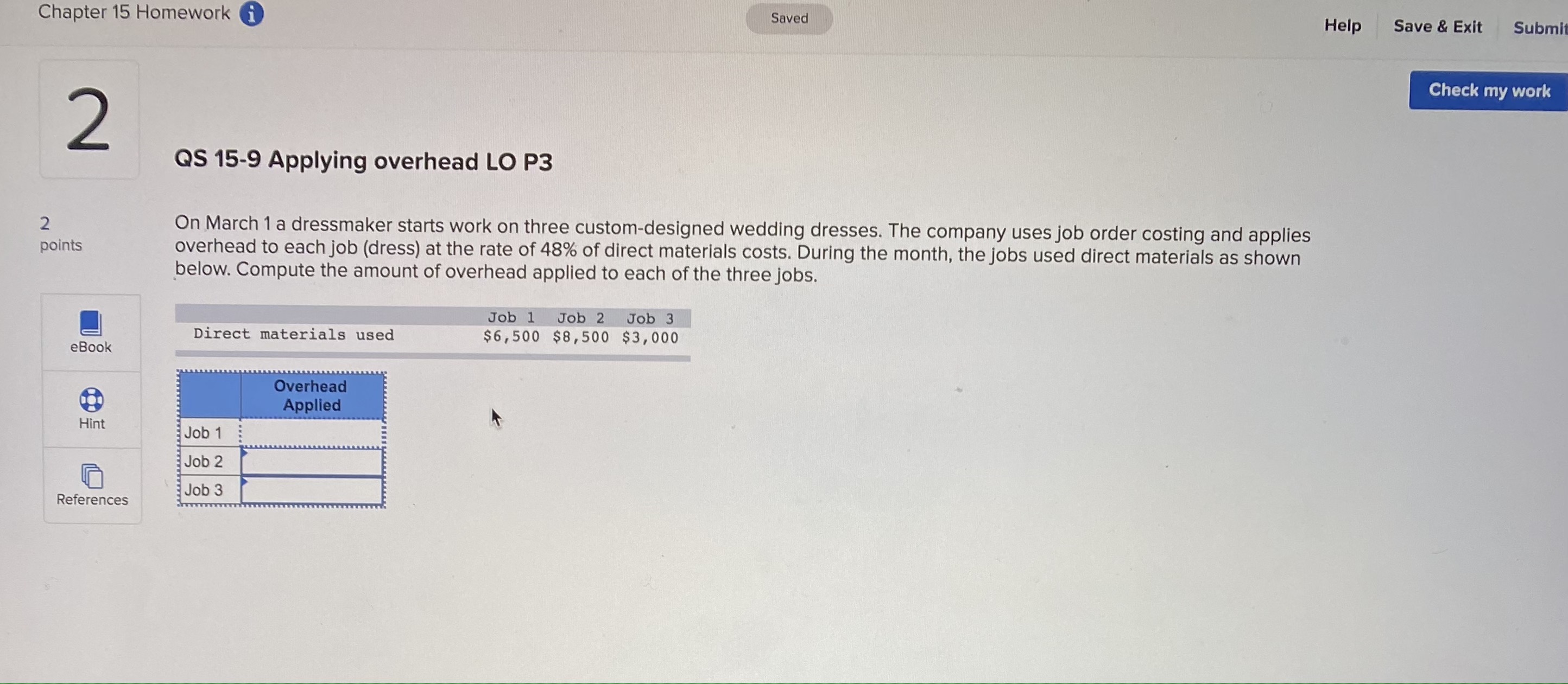 \fChapter 15 Homework i Saved Help Save & Exit Submit Check