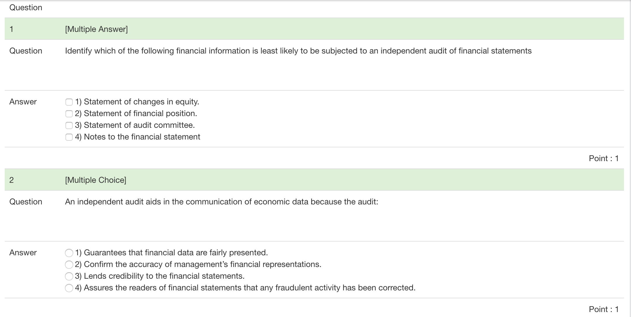 control risk Point : 1 4 [Multiple Choice] Question Which of the