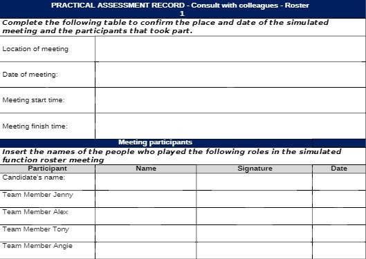 the following table to confirm the place and date of the simulated