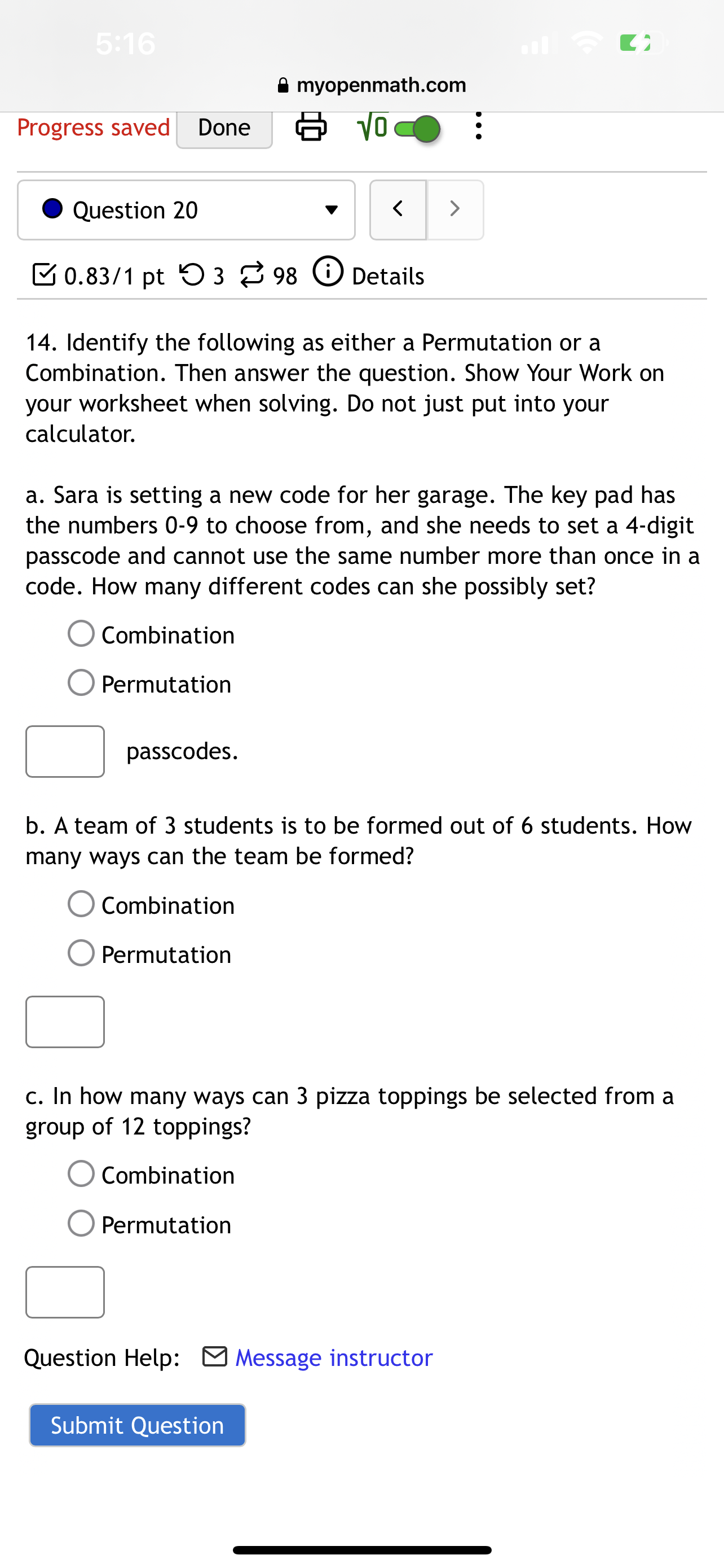 Progress saved Done (B) Vlc. 0 Question 7 v 80/1 pt '0