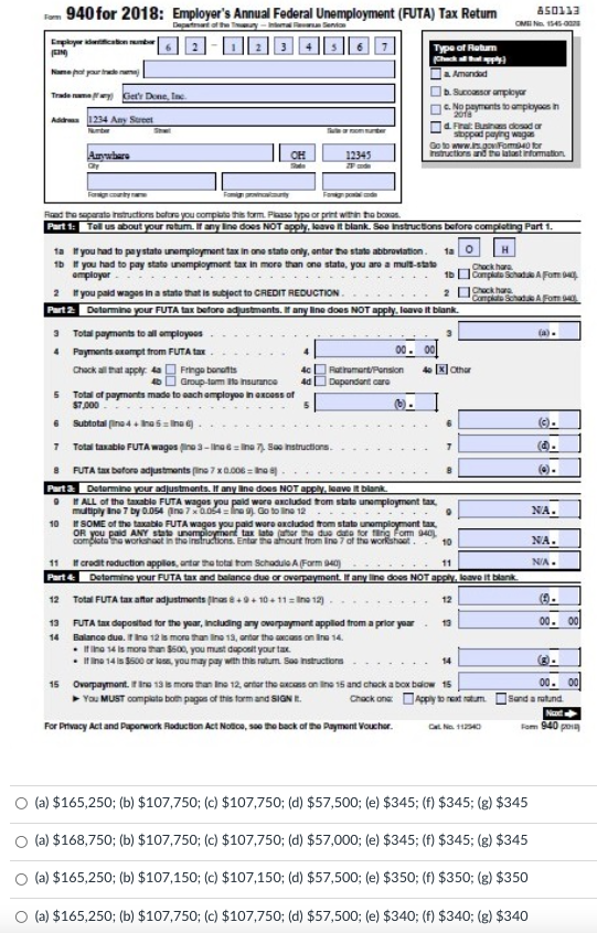 Given the following data, complete Form 940 for Get'r Done, Inc., for