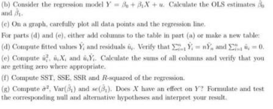  (b) Consider the regression model Y = B + BX +