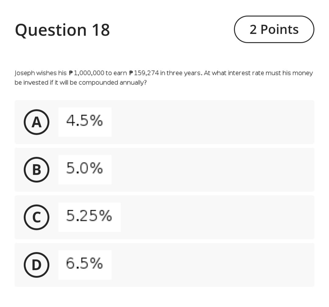 2,045.75 B P 2,057.45 C P 2,147.55 D P 2,457.05Question 23 How