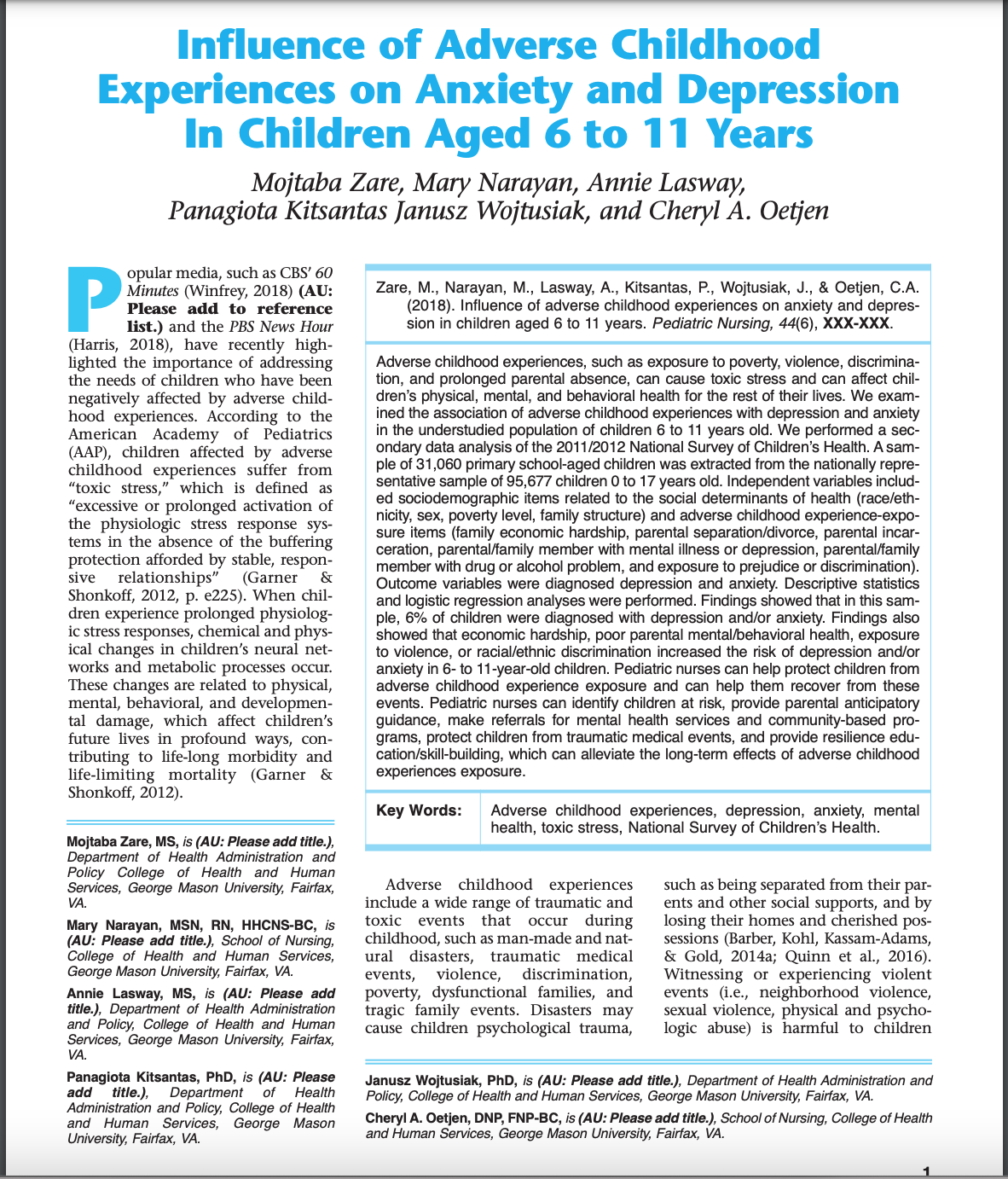 the results show?Describe the limitations of this study? Influence of Adverse Childhood