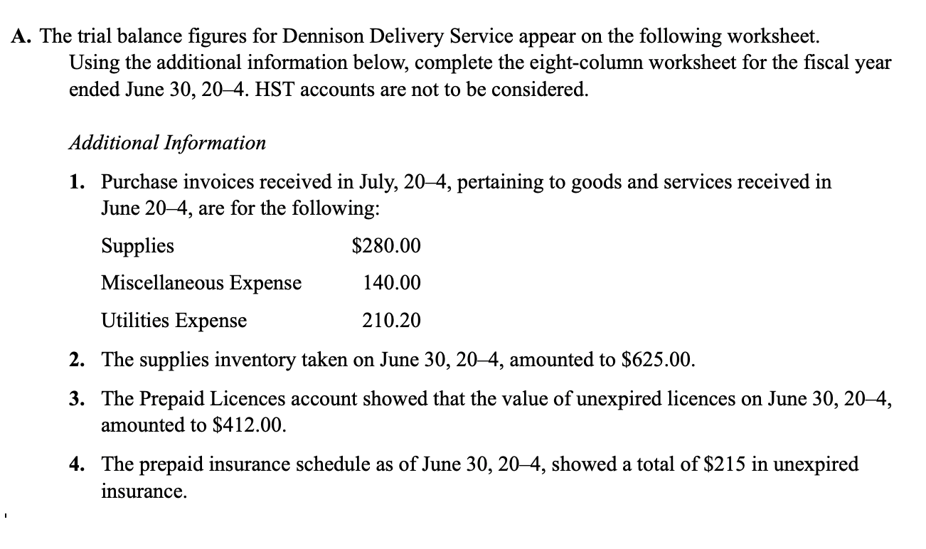 worksheet. Using the additional information below, complete the eight-column worksheet for the