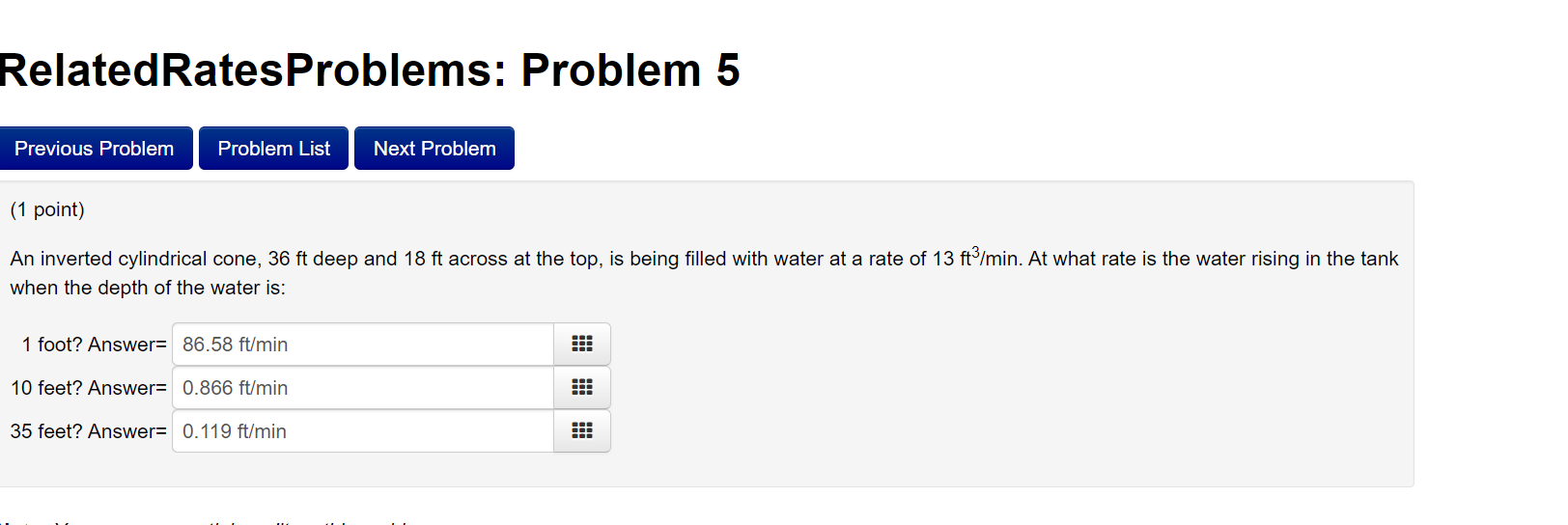  RelatedRatesProblems: Problem 5 Previous Problem Problem List Next Problem (1 point)