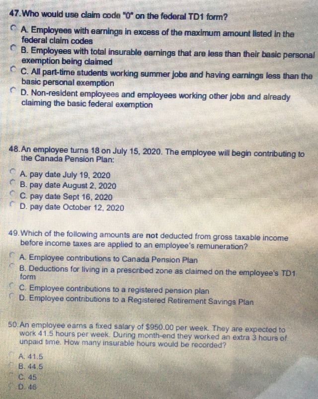 Question 47-50 47. Who would use claim code "O" on the federal