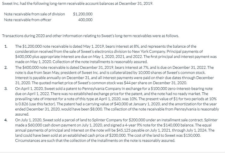 31, 2020. (Round answe to O decimal phces, 4-5125) SWEET mc. Lcmg-Tern