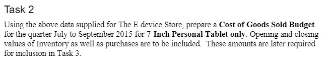 Store, prepare a Cost of Goods Sold Budget for the quarter July