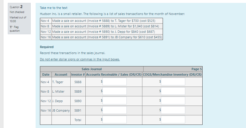 small retailer. The following is a list of sales transactions for the