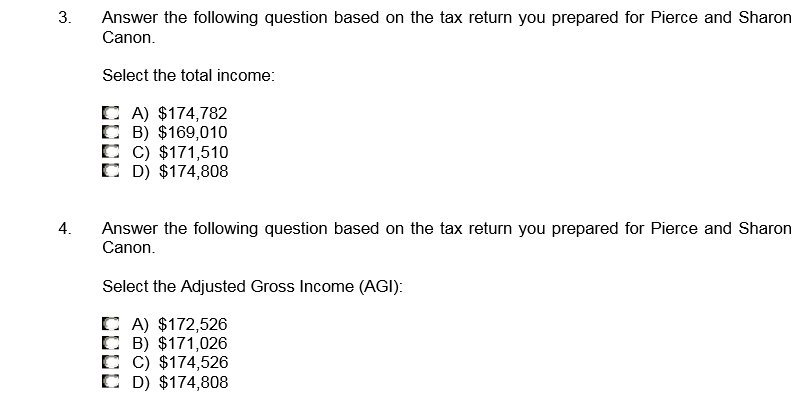 3. Answer the following question based on the tax return you