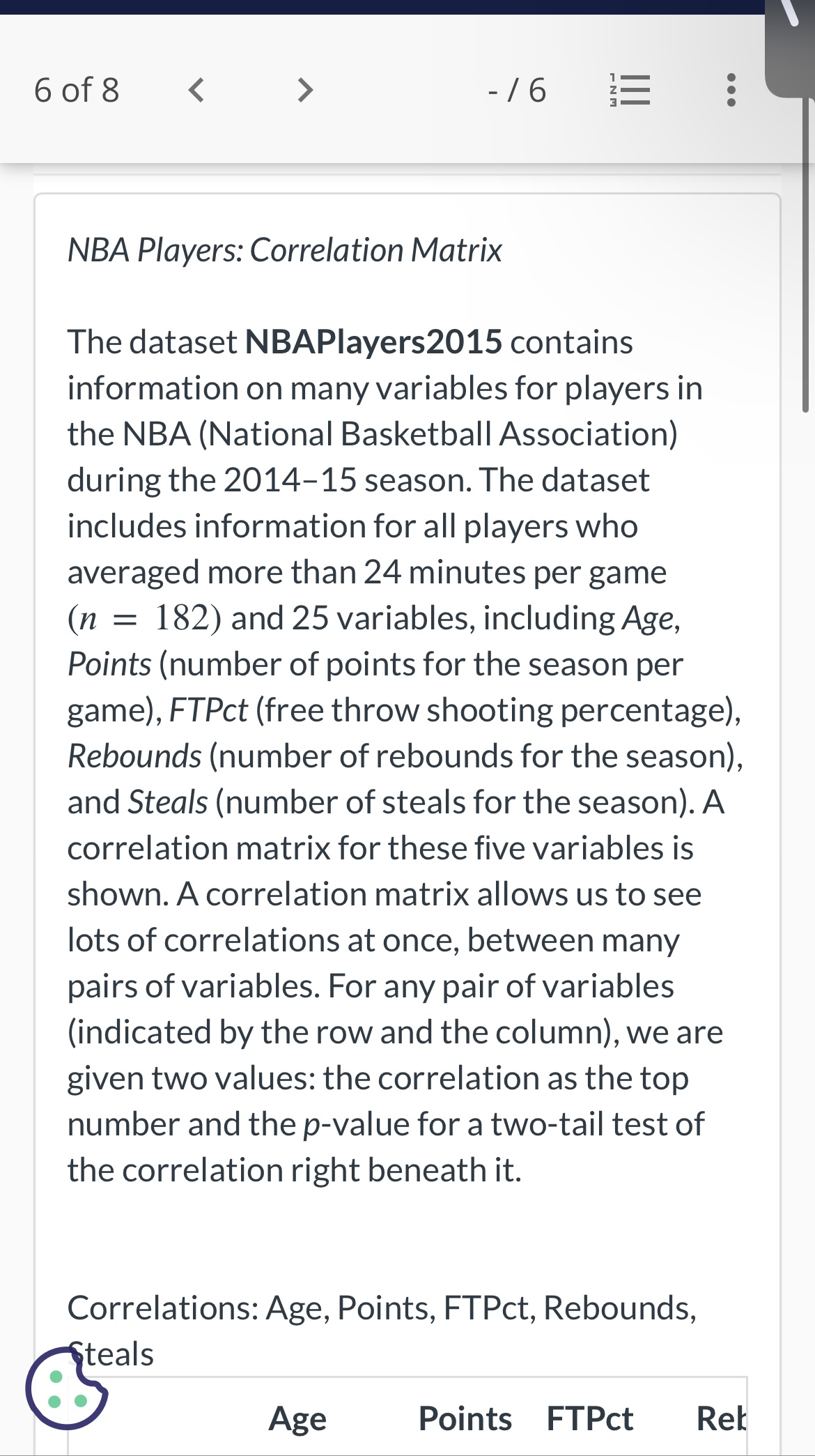 The dataset includes information for all players who averaged more than 24