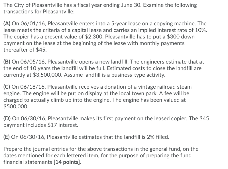 please show all work and highlight final answer The City of Pleasantville