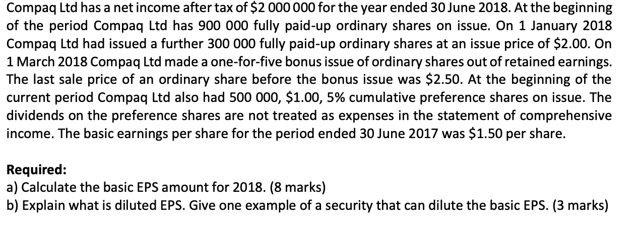 Please see the screenshot below: Compaq Ltd has a net income aftertax